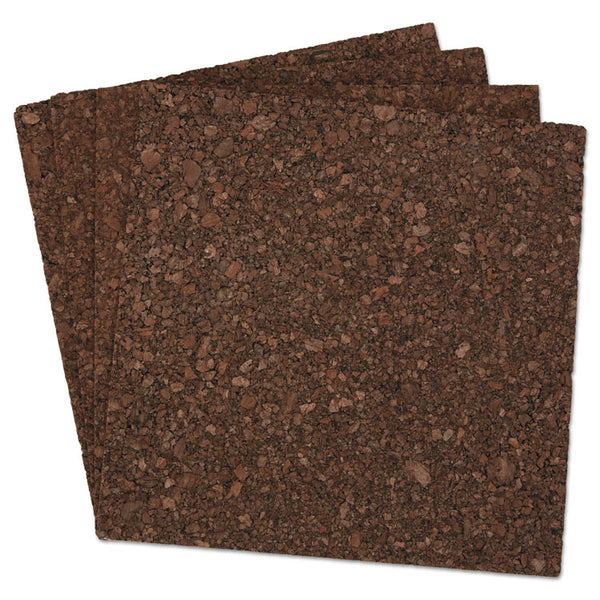 Universal® Cork Tile Panels, 12 x 12, Dark Brown Surface, 4/Pack (UNV43403)