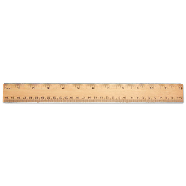 Universal® Flat Wood Ruler w/Double Metal Edge, Standard, 12" Long, Clear Lacquer Finish (UNV59021)