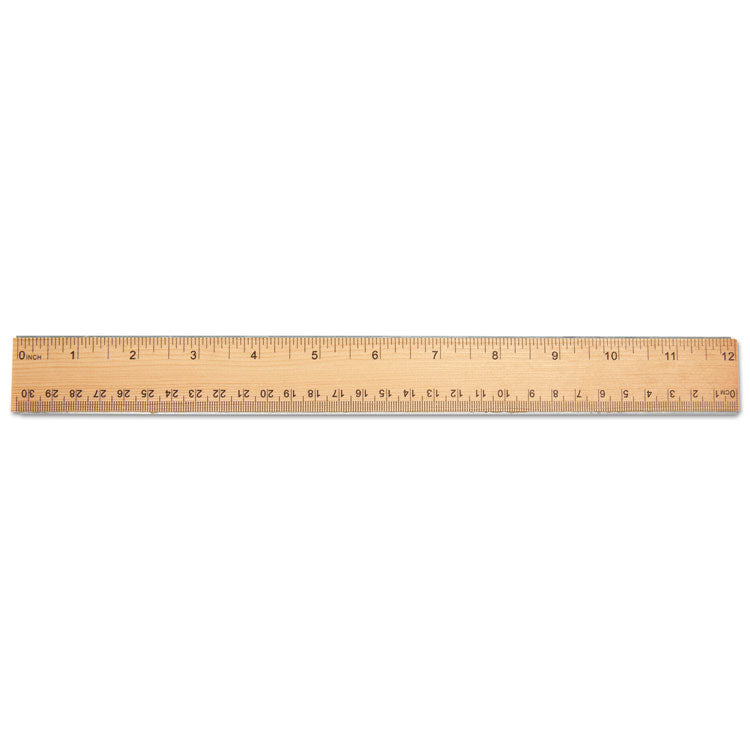 Universal® Flat Wood Ruler w/Double Metal Edge, Standard, 12" Long, Clear Lacquer Finish (UNV59021)