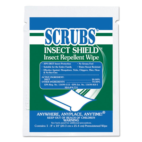 SCRUBS® Insect Shield Insect Repellent Wipes, 8 x 10, Floral, 100/Carton (ITW91401) Case of 100