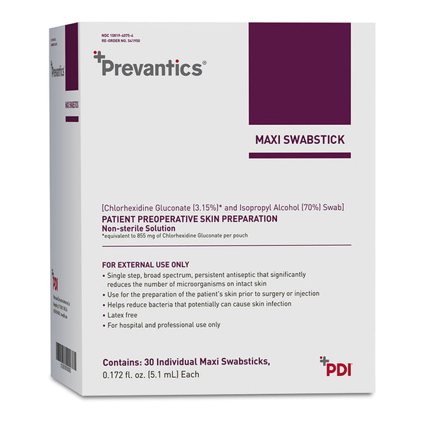 Prevantics® Maxi Impregnated Swabstick 3.15% / 70% Strength CHG (Chlorhexidine Gluconate) / Isopropyl Alcohol Individual Packet NonSterile (545438_EA) 1/EA