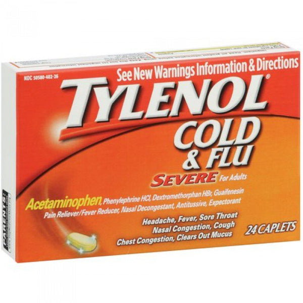 Tylenol® Cold & Flu Severe Cold and Cough Relief 325 mg - 5 mg - 200 mg - 15 mg Strength Caplet 24 per Bottle (829810_BT) 1/BT