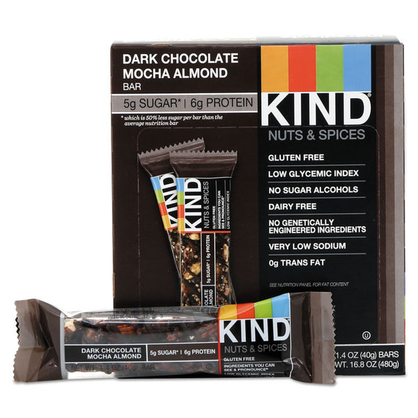 KIND Nuts and Spices Bar, Dark Chocolate Mocha Almond, 1.4 oz Bar, 12/Box (KND18554)