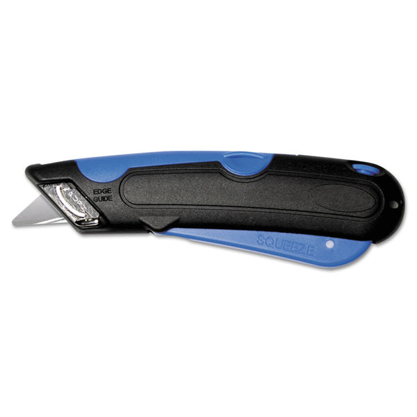 COSCO Easycut Cutter Knife w/Self-Retracting Safety-Tipped Blade, 6" Plastic Handle, Black/Blue (COS091508)