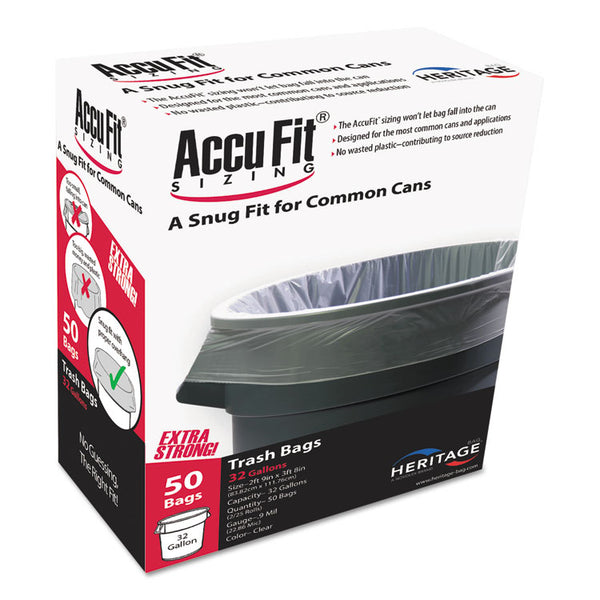 AccuFit® Linear Low Density Can Liners with AccuFit Sizing, 55 gal, 0.9 mil, 40" x 53", Clear, 50/Box (HERH8053TCRC1) Box of 50
