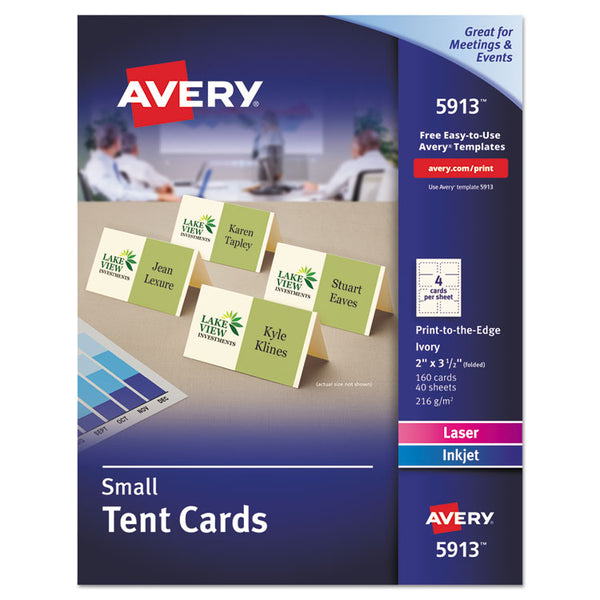 Avery® Small Tent Card, Ivory, 2 x 3.5, 4 Cards/Sheet, 40 Sheets/Pack (AVE5913)