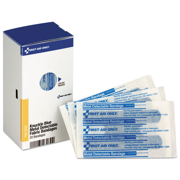 First Aid Only™ SmartCompliance Blue Metal Detectable Bandages, Knuckle, 1 x 3, 20/Box (FAOFAE3030) Each