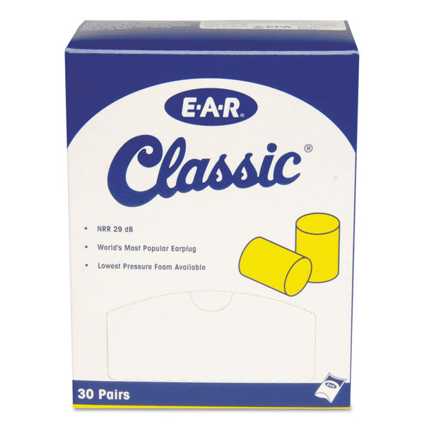 3M™ E-A-R Classic Earplugs, Pillow Paks, Cordless, PVC Foam, Yellow, 30 Pairs/Box (MMM3101060)