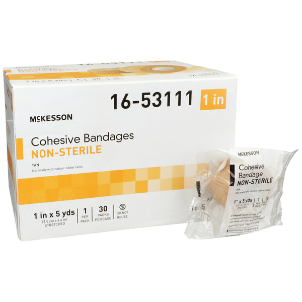 McKesson Cohesive Bandage 1 Inch X 5 Yard Self-Adherent Closure Tan NonSterile Standard Compression (520550_EA) 1/EA