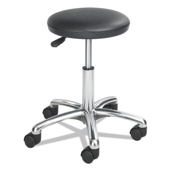 Safco® Height-Adjustable Lab Stool, Backless, Supports Up to 250 lb, 16" to 21" Seat Height, Black Seat, Chrome Base (SAF3434BL)
