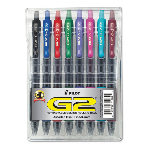 Pilot® G2 Premium Gel Pen, Retractable, Fine 0.7 mm, Assorted Ink and Barrel Colors, 8/Pack (PIL31128)