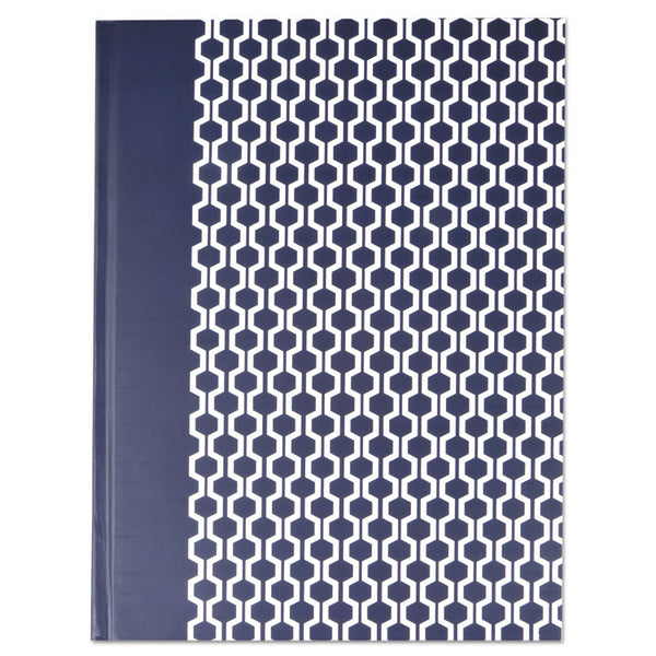 Universal® Casebound Hardcover Notebook, 1-Subject, Wide/Legal Rule, Dark Blue/White Cover, (150) 10.25 x 7.63 Sheets (UNV66351)