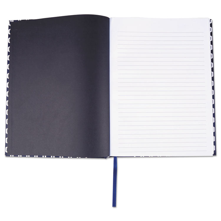 Universal® Casebound Hardcover Notebook, 1-Subject, Wide/Legal Rule, Dark Blue/White Cover, (150) 10.25 x 7.63 Sheets (UNV66351)