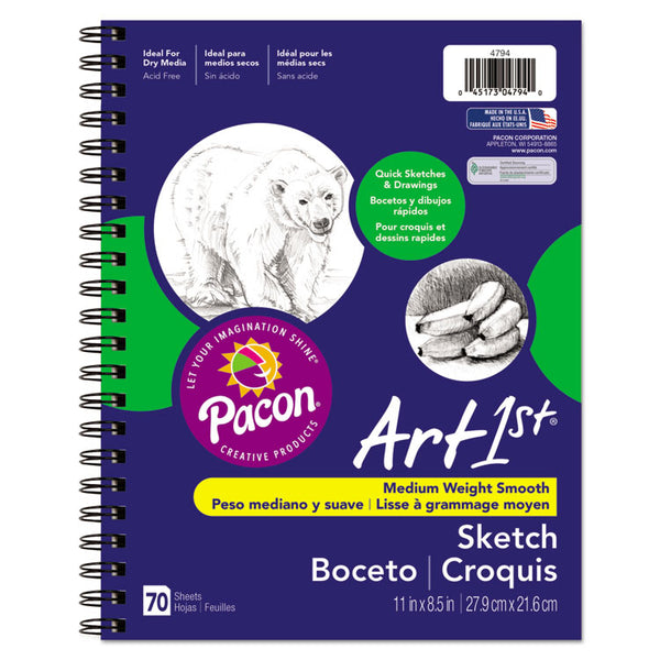 Pacon® Art1st Sketch Diary, 60 lb Text Paper Stock, Blue Cover, (70) 11 x 8.5 Sheets (PAC4794)