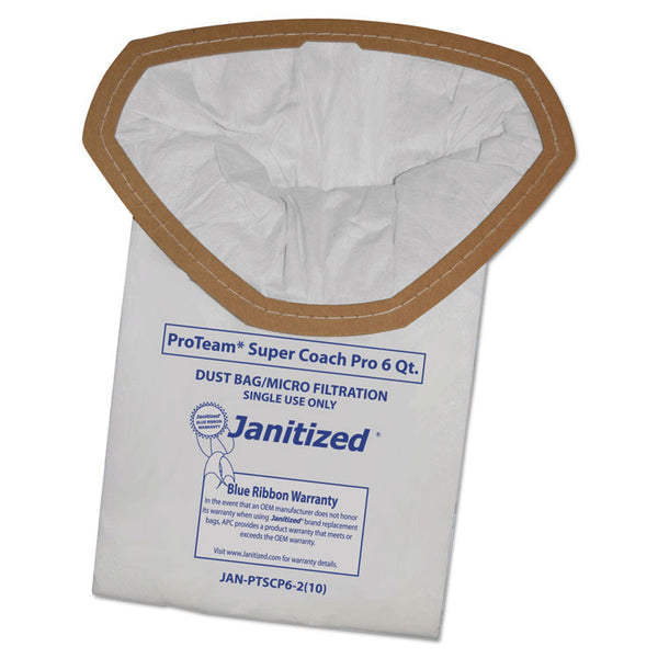 Janitized® Vacuum Filter Bags Designed to Fit ProTeam Super Coach Pro 6/GoFree Pro, 100/Carton (APCJANPTSCP62) Pack of 10