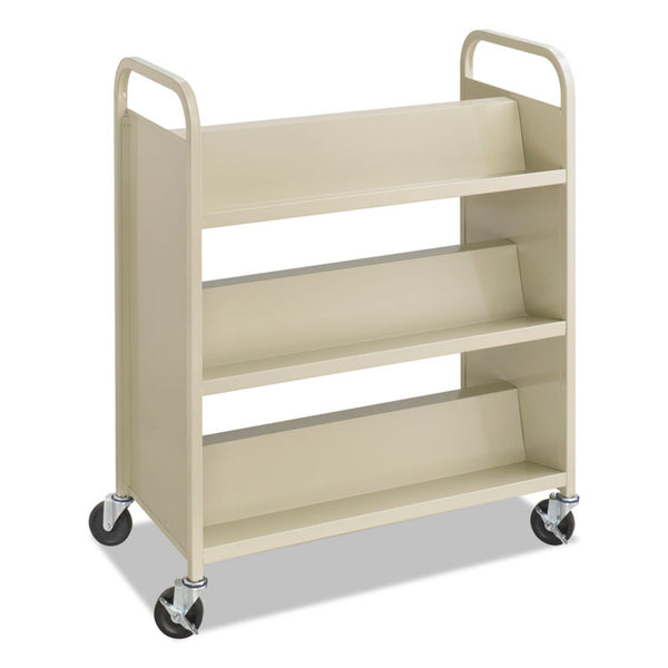 Safco® Steel Double-Sided Book Cart, Metal, 6 Shelves, 300 lb Capacity, 36" x 18.5" x 43.5", Sand (SAF5357SA) Each