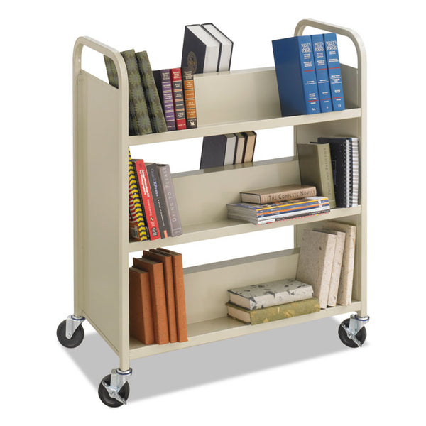 Safco® Steel Double-Sided Book Cart, Metal, 6 Shelves, 300 lb Capacity, 36" x 18.5" x 43.5", Sand (SAF5357SA) Each