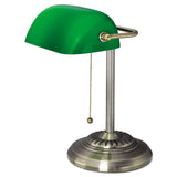 Alera® Traditional Banker's Lamp, Green Glass Shade, 10.5w x 11d x 13h, Antique Brass (ALELMP557AB)