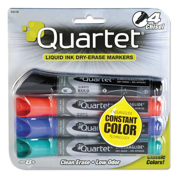 Quartet® EnduraGlide Dry Erase Marker, Broad Chisel Tip, Assorted Colors, 4/Set (QRT5001M)