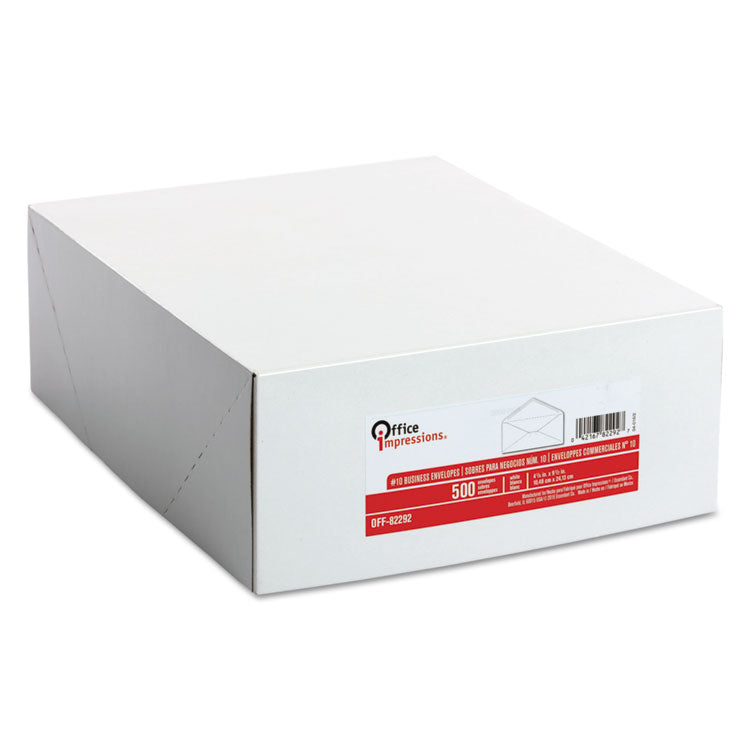 Office Impressions® White Envelope, #10, Commercial Flap, Gummed Closure, 4.13 x 9.5, White, 500/Box (OFF82292) Box of 500