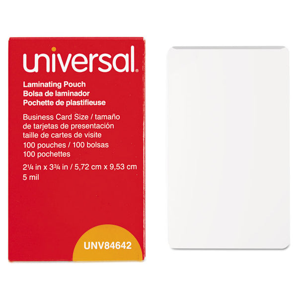 Universal® Laminating Pouches, 5 mil, 3.75" x 2.25", Gloss Clear, 100/Box (UNV84642)