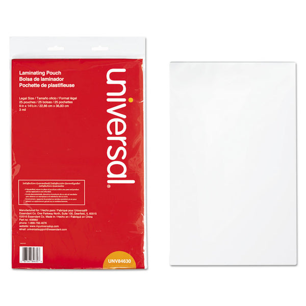 Universal® Laminating Pouches, 3 mil, 9" x 14.5", Gloss Clear, 25/Pack (UNV84630)