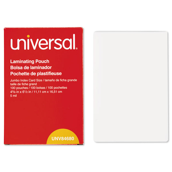 Universal® Laminating Pouches, 5 mil, 6.5" x 4.38", Gloss Clear, 100/Box (UNV84680)