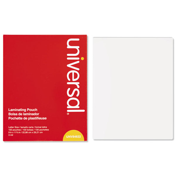 Universal® Laminating Pouches, 3 mil, 9" x 11.5", Gloss Clear, 100/Box (UNV84622)