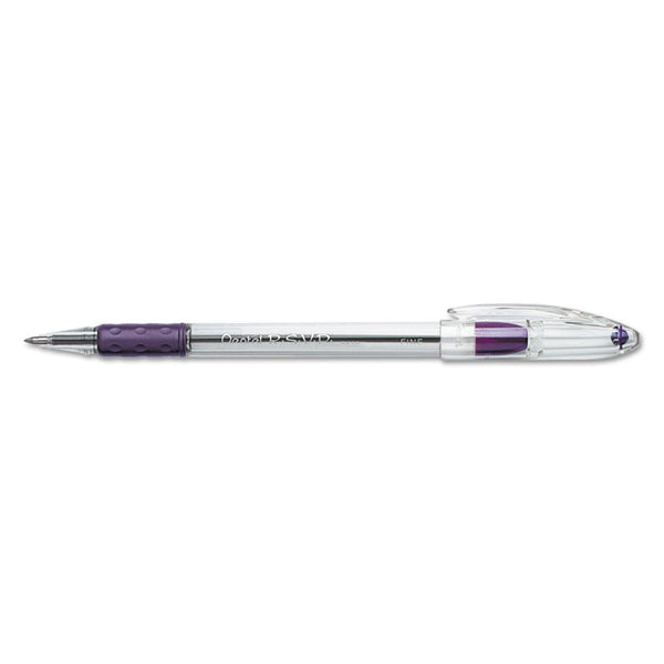 Pentel® R.S.V.P. Ballpoint Pen, Stick, Fine 0.7 mm, Violet Ink, Clear/Violet Barrel, Dozen (PENBK90V)