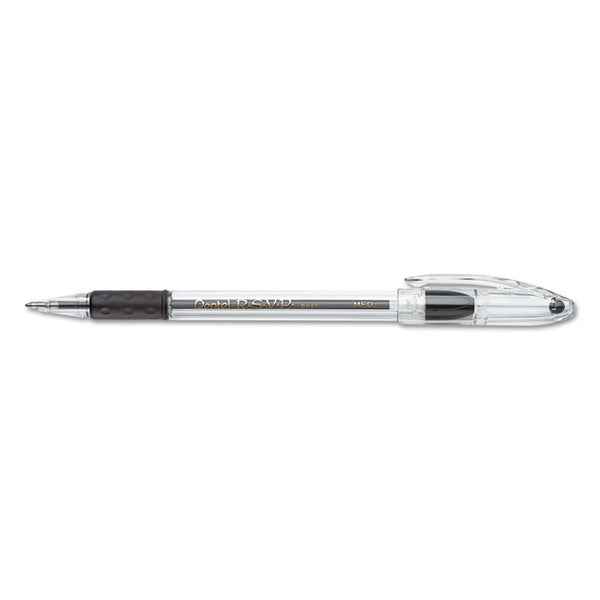 Pentel® R.S.V.P. Ballpoint Pen, Stick, Medium 1 mm, Black Ink, Clear/Black Barrel, Dozen (PENBK91A)