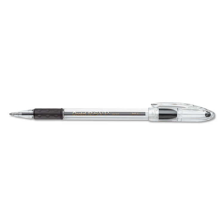 Pentel® R.S.V.P. Ballpoint Pen, Stick, Medium 1 mm, Black Ink, Clear/Black Barrel, Dozen (PENBK91A) Box of 12
