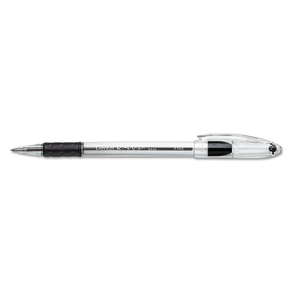 Pentel® R.S.V.P. Ballpoint Pen, Stick, Fine 0.7 mm, Black Ink, Clear/Black Barrel, Dozen (PENBK90A)