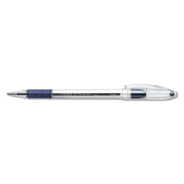 Pentel® R.S.V.P. Ballpoint Pen, Stick, Fine 0.7 mm, Blue Ink, Clear/Blue Barrel, Dozen (PENBK90C)