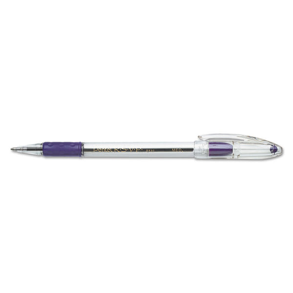 Pentel® R.S.V.P. Ballpoint Pen, Stick, Medium 1 mm, Violet Ink, Clear/Violet Barrel, Dozen (PENBK91V)