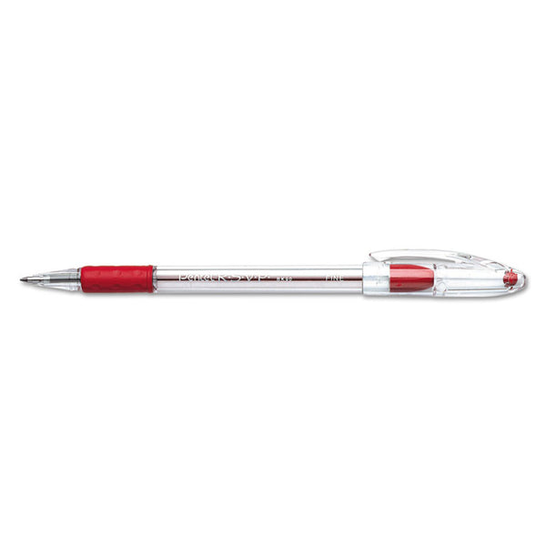 Pentel® R.S.V.P. Ballpoint Pen, Stick, Fine 0.7 mm, Red Ink, Clear/Red Barrel, Dozen (PENBK90B)