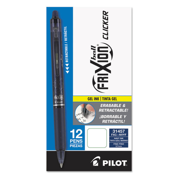 Pilot® FriXion Clicker Erasable Gel Pen, Retractable, Fine 0.7 mm, Navy Ink, Navy Barrel, Dozen (PIL31457)