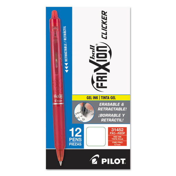 Pilot® FriXion Clicker Erasable Gel Pen, Retractable, Fine 0.7 mm, Red Ink, Red Barrel, Dozen (PIL31452)