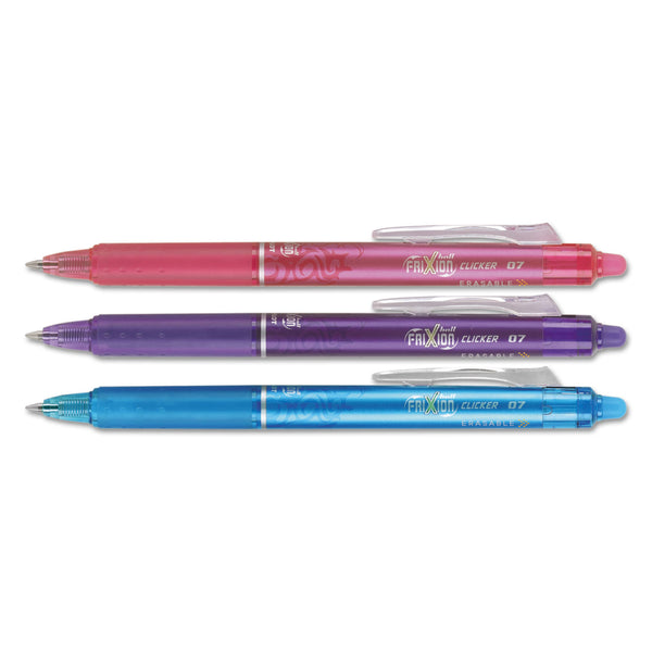 Pilot FriXion Clicker Erasable Retractable Gel Pen, 0.7 mm, Assorted Ink/Barrel, 3/Pack (PIL31469) Pack of 3