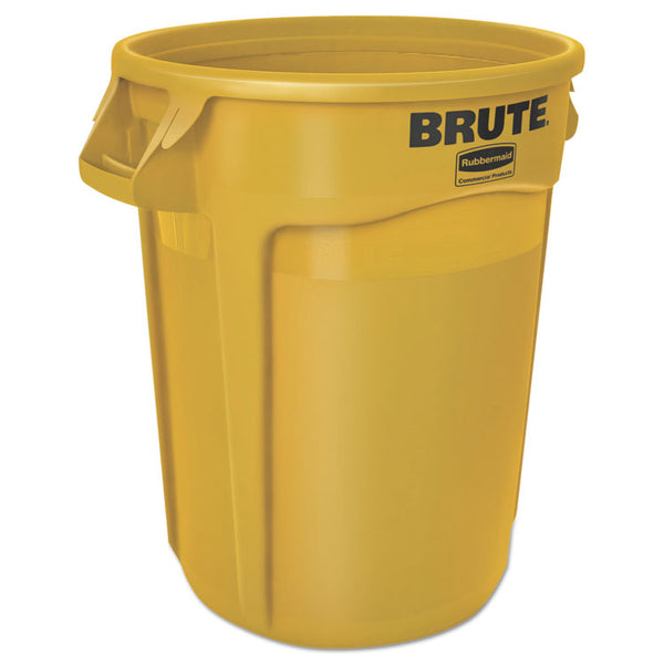 Rubbermaid® Commercial Vented Round Brute Container, 32 gal, Plastic, Yellow (RCP2632YEL)