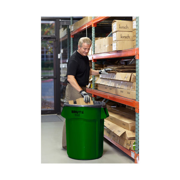 Rubbermaid® Commercial Vented Round Brute Container, 32 gal, Plastic, Dark Green (RCP2632DGR)