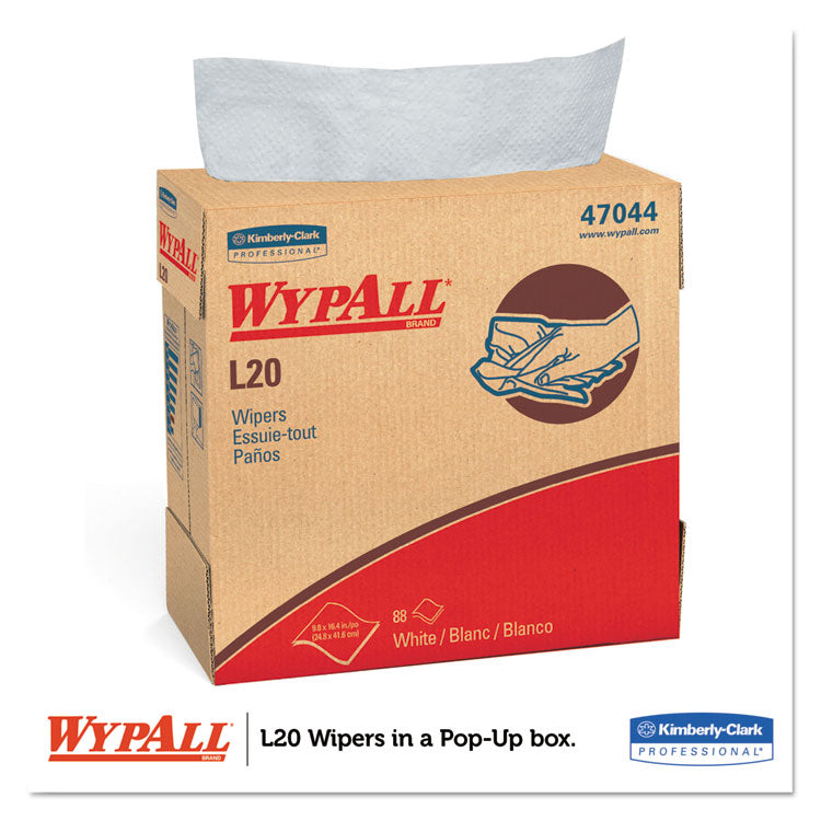 WypAll® L20 Towels, POP-UP Box, 4-Ply, 9.1 x 16.8, Unscented, White, 88/Box, 10 Boxes/Carton (KCC47044)