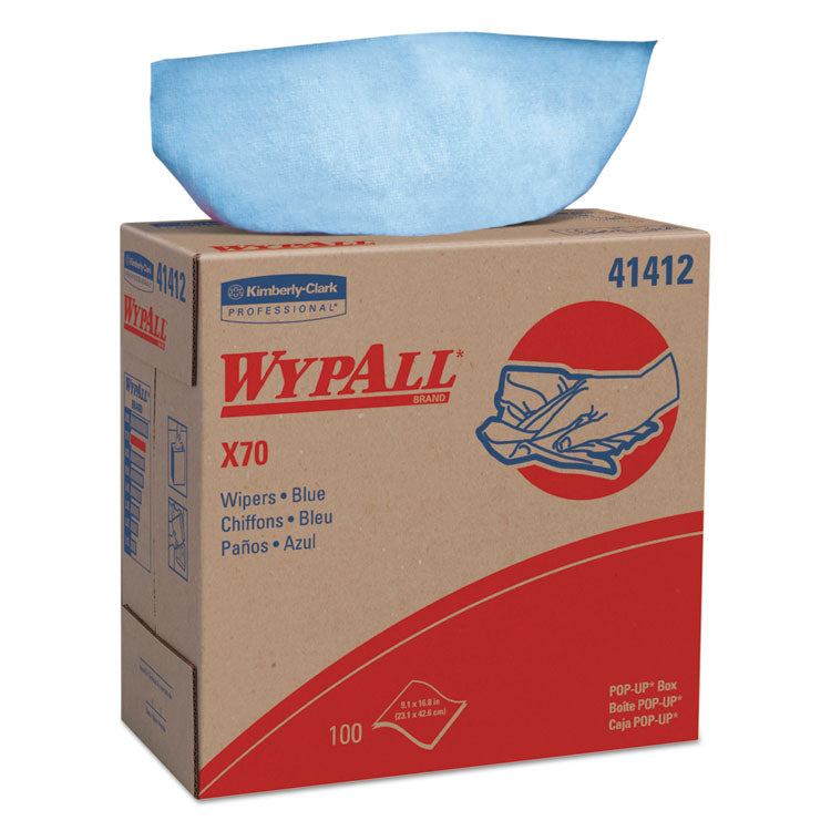 WypAll® X70 Cloths, POP-UP Box, 9.13 x 16.8, Blue, 100/Box, 10 Boxes/Carton (KCC41412)