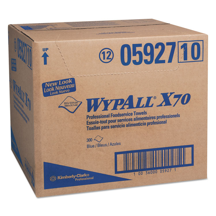 WypAll® X70 Foodservice Towels, 1/4 Fold, 12.5 x 23.5, Unscented, Blue, 300/Carton (KCC05927)