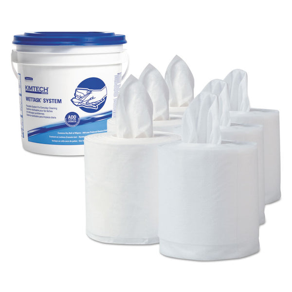WypAll® Power Clean Wipers for Solvents WetTask Customizable Wet Wiping System with (1) Bucket, 12 x 12.5, Unscented, 95/Roll, 6 Rolls/Carton (KCC06001)