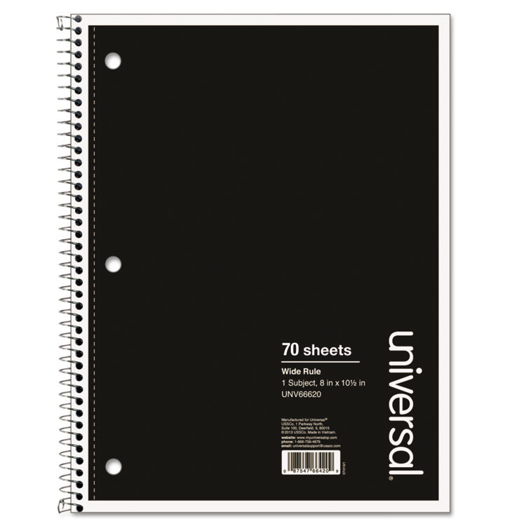 Universal® Wirebound Notebook, 1-Subject, Wide/Legal Rule, Black Cover, (70) 10.5 x 8 Sheets (UNV66620)