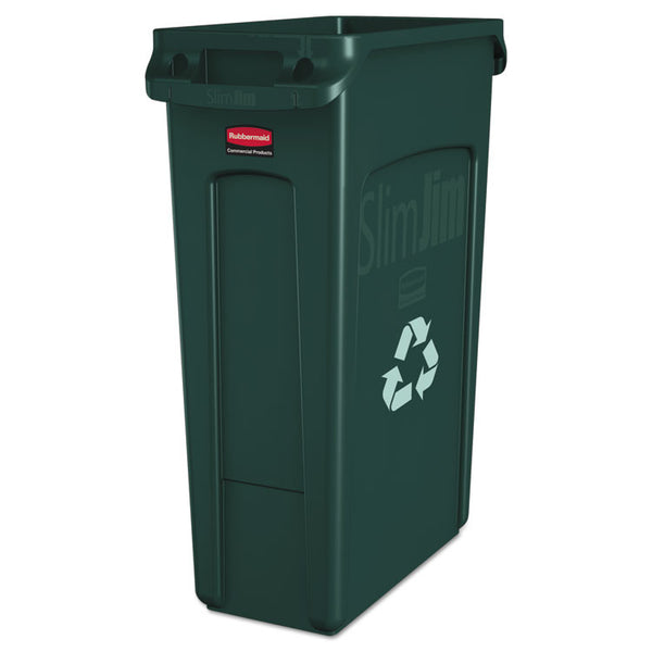 Rubbermaid® Commercial Slim Jim Plastic Recycling Container with Venting Channels, 23 gal, Plastic, Green (RCP354007GN)