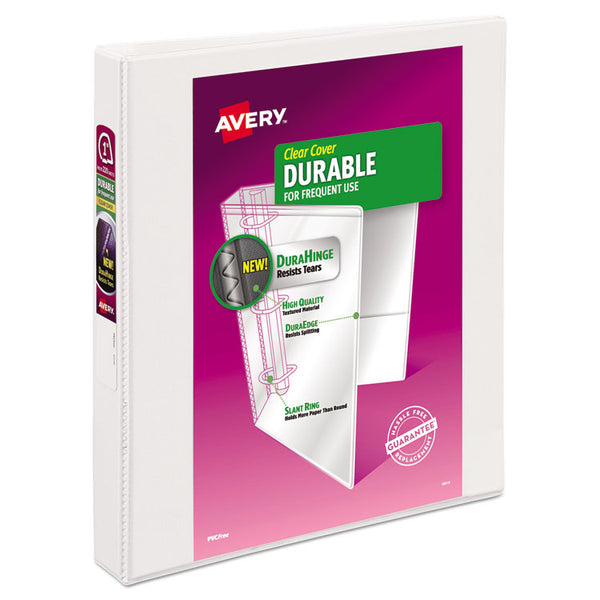 Avery® Durable View Binder with DuraHinge and Slant Rings, 3 Rings, 1" Capacity, 11 x 8.5, White (AVE17012)