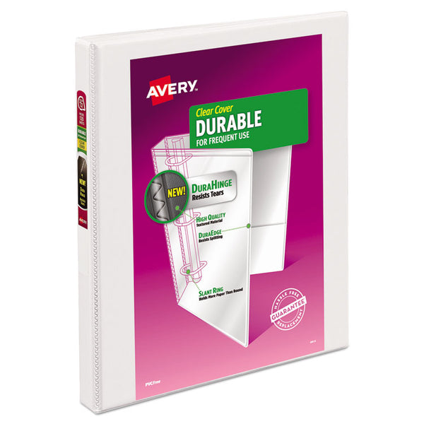 Avery® Durable View Binder with DuraHinge and Slant Rings, 3 Rings, 0.5" Capacity, 11 x 8.5, White (AVE17002)