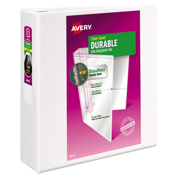 Avery® Durable View Binder with DuraHinge and Slant Rings, 3 Rings, 3" Capacity, 11 x 8.5, White (AVE17042)