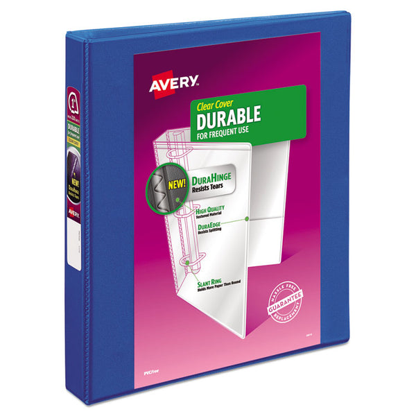 Avery® Durable View Binder with DuraHinge and Slant Rings, 3 Rings, 1" Capacity, 11 x 8.5, Blue (AVE17014)